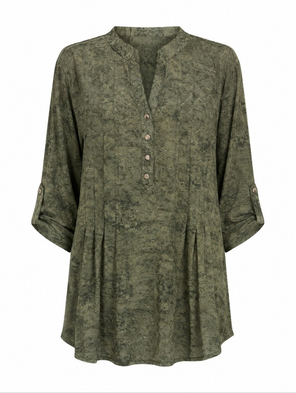 New Directions NWT Olive Green Pleated Button-Front Women's Top, Size Large